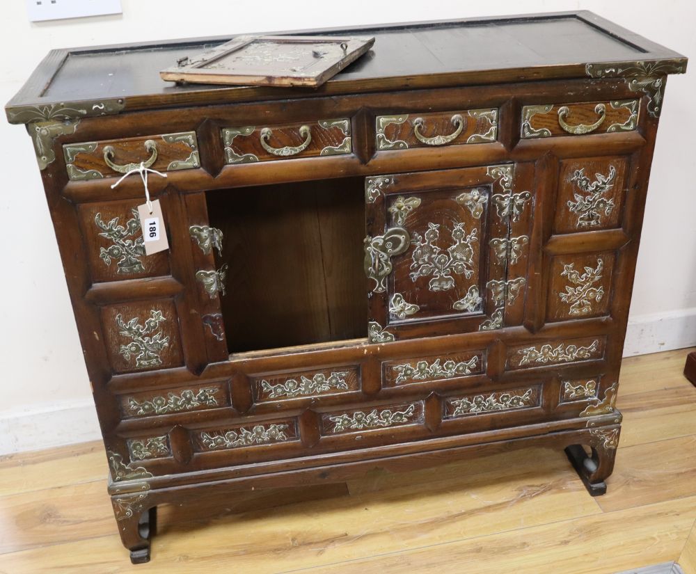 A 19th century Korean elm chest, width 90cm, depth 35cm, height 78cm